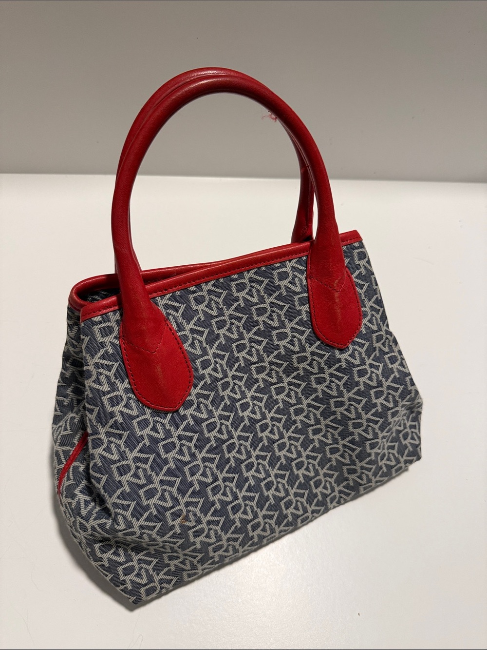 DKNY Navy Monogram Tote with Red Trim